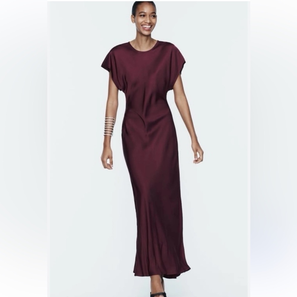 Zara burgundy satin effect dress